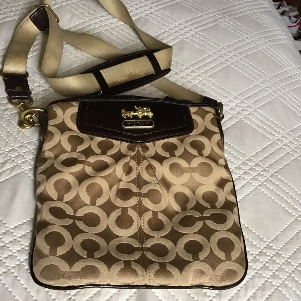 Coach Signature Brown and Tan Shoulder Bag